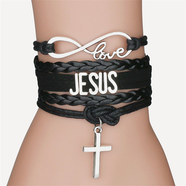 Christianartworkshop Jesus Hand Knit Multi-Layer Cross Bracelet - Black - image 1