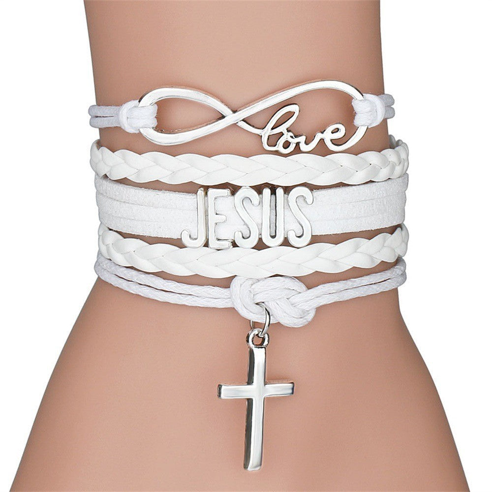 Christianartworkshop Jesus Hand Knit Multi-Layer Cross Bracelet - White - image 5