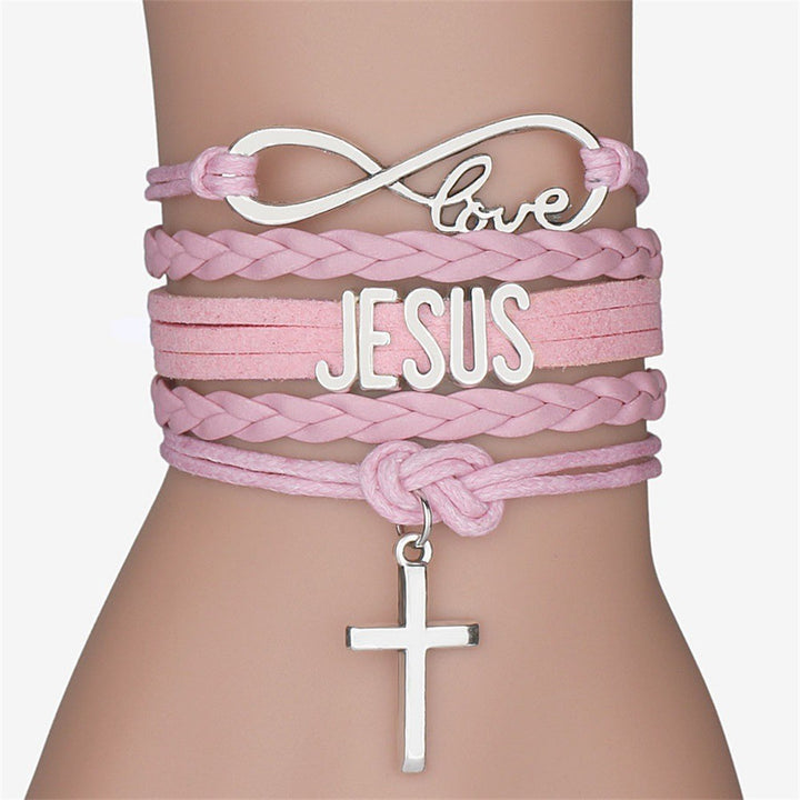 Christianartworkshop Jesus Hand Knit Multi-Layer Cross Bracelet - Pink - image 3