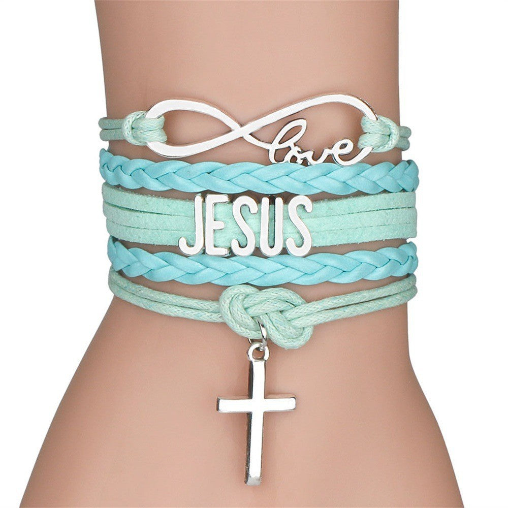 Christianartworkshop Jesus Hand Knit Multi-Layer Cross Bracelet - Light Blue - image 4