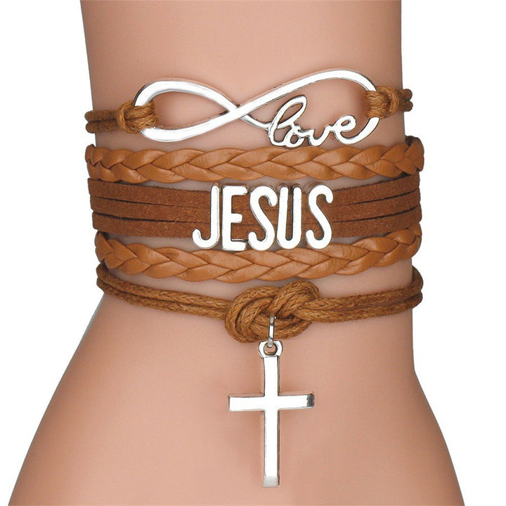 Christianartworkshop Jesus Hand Knit Multi-Layer Cross Bracelet - Brown - image 6