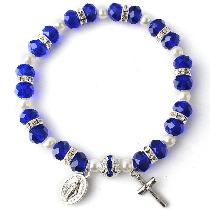 Christianartworkshop Crystal Beads Stretch Bracelet with Crucifix and Miraculous Medal - Royal Blue - image 6