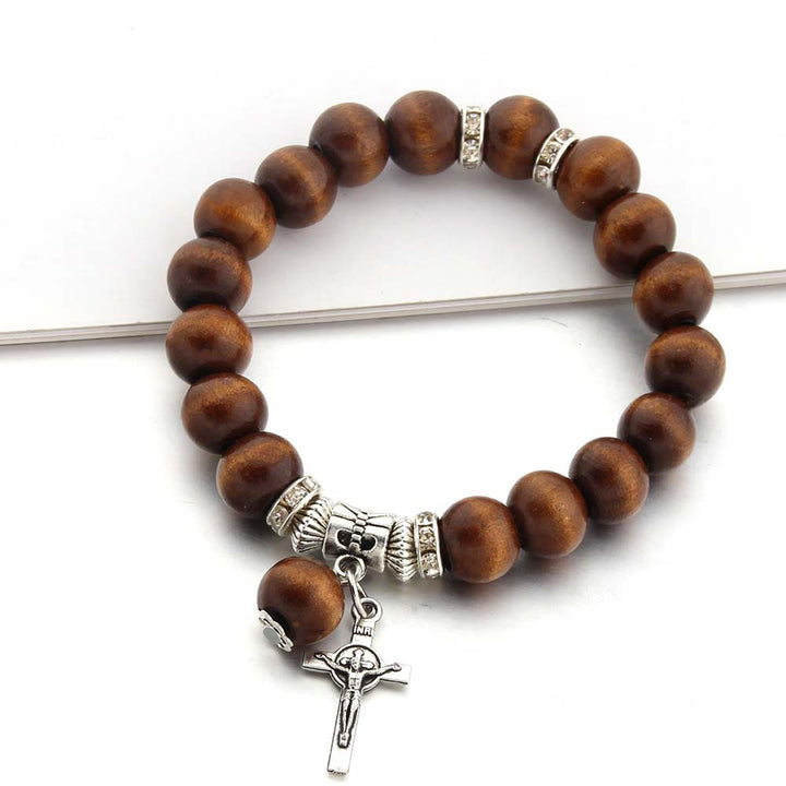 Christianartworkshop Handmade Wooden Bead  Jesus Cross Bracelet - Coffee - image 1