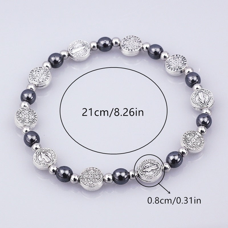 Christianartworkshop Black Gallstone St. Benedict Rosary Bracelet - image 4