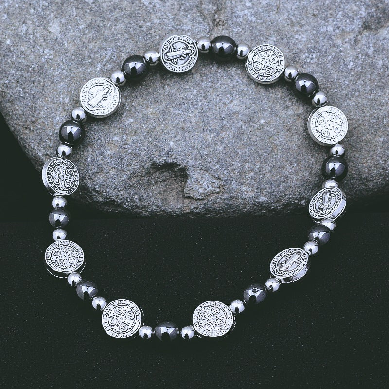 Christianartworkshop Black Gallstone St. Benedict Rosary Bracelet - Black Gallstone - image 1
