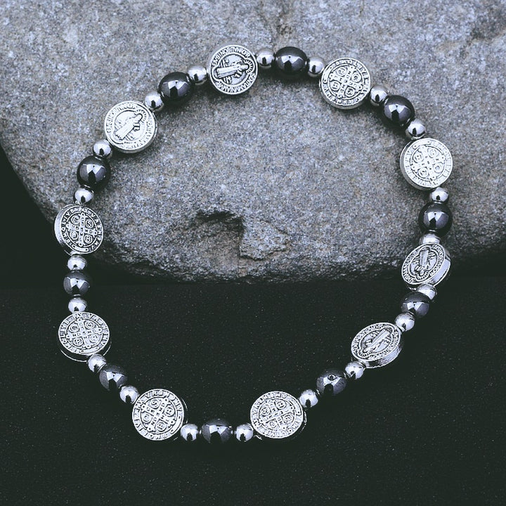 Christianartworkshop Black Gallstone St. Benedict Rosary Bracelet - Black Gallstone - image 1