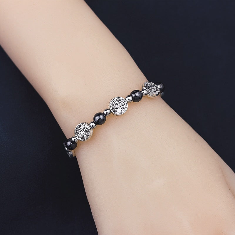 Christianartworkshop Black Gallstone St. Benedict Rosary Bracelet - image 2