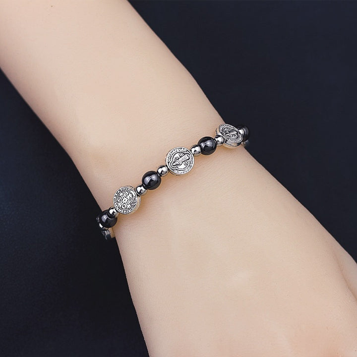 Christianartworkshop Black Gallstone St. Benedict Rosary Bracelet - image 2