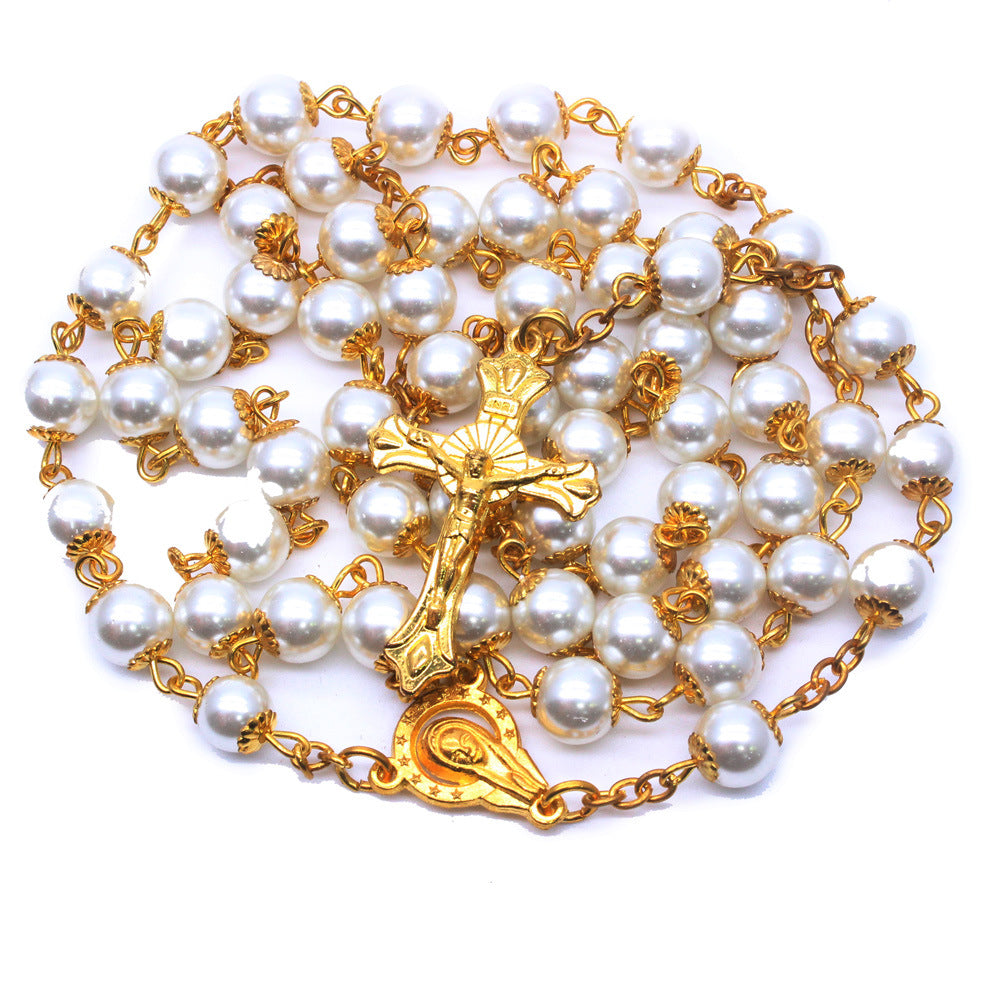White Pearl Beads Catholic Blessing Rosary - White - image 1
