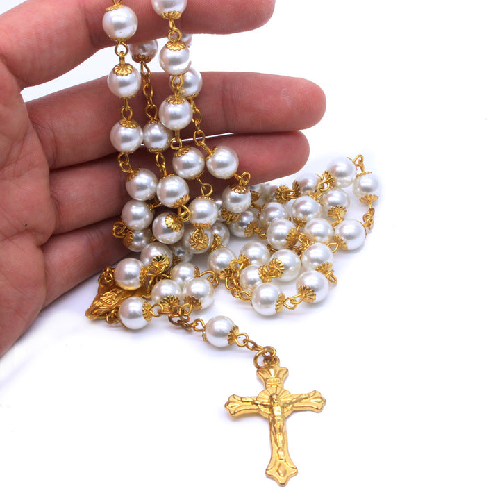 White Pearl Beads Catholic Blessing Rosary - image 2