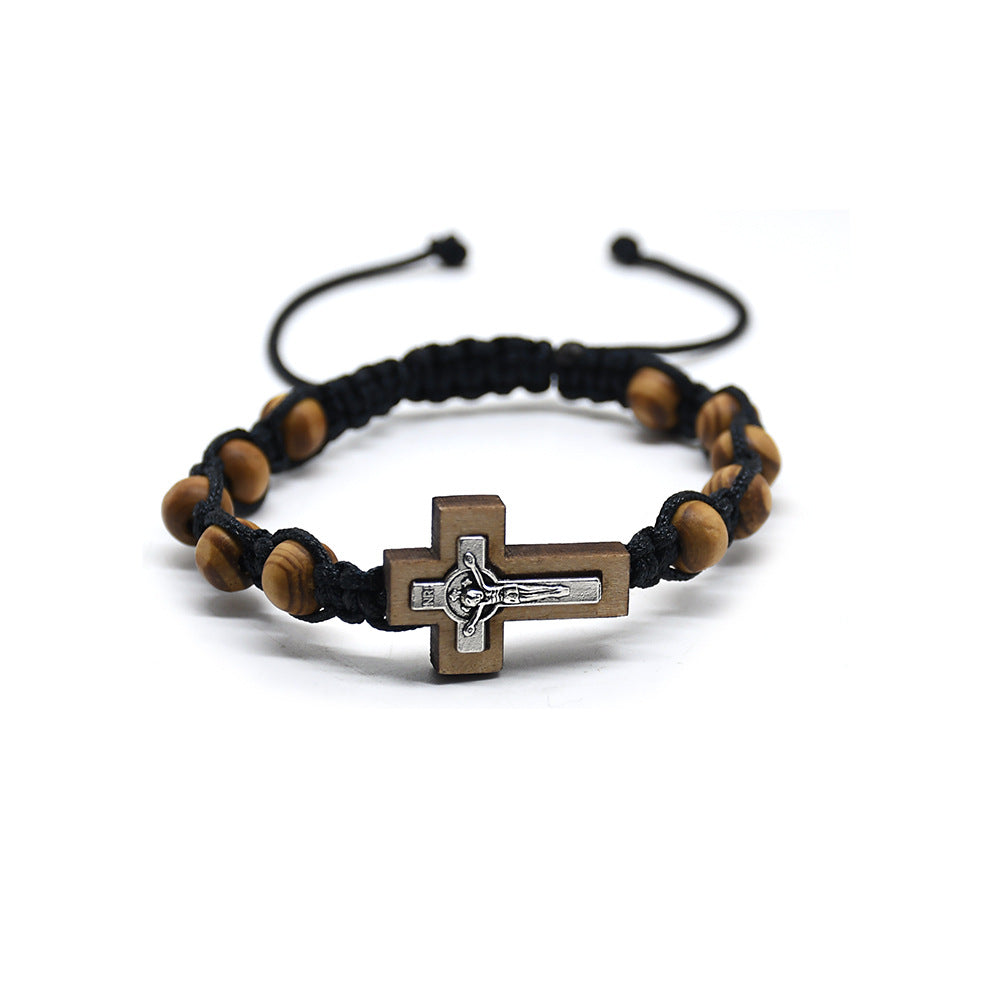 Christianartworkshop Crucifix Pine Beads Woven Rosary Bracelet - Cross - image 1