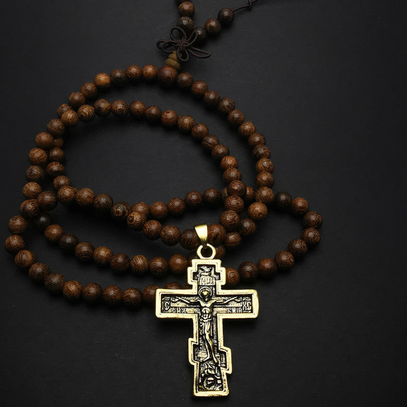 Christianartworkshop Cross Pendant Olive Wood Bead Rosary - Brown - image 1