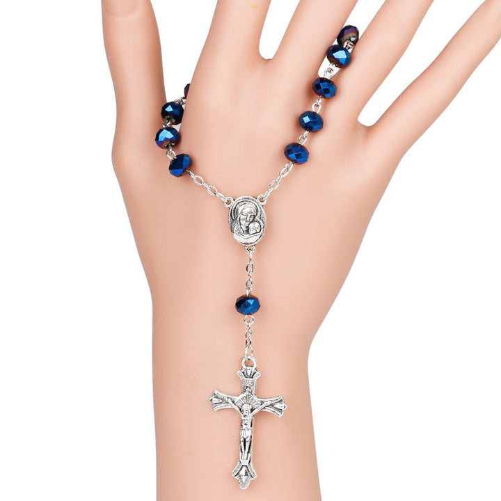 Blue Crystal Gemstone Virgin Mary Bracelet Rosary - image 5