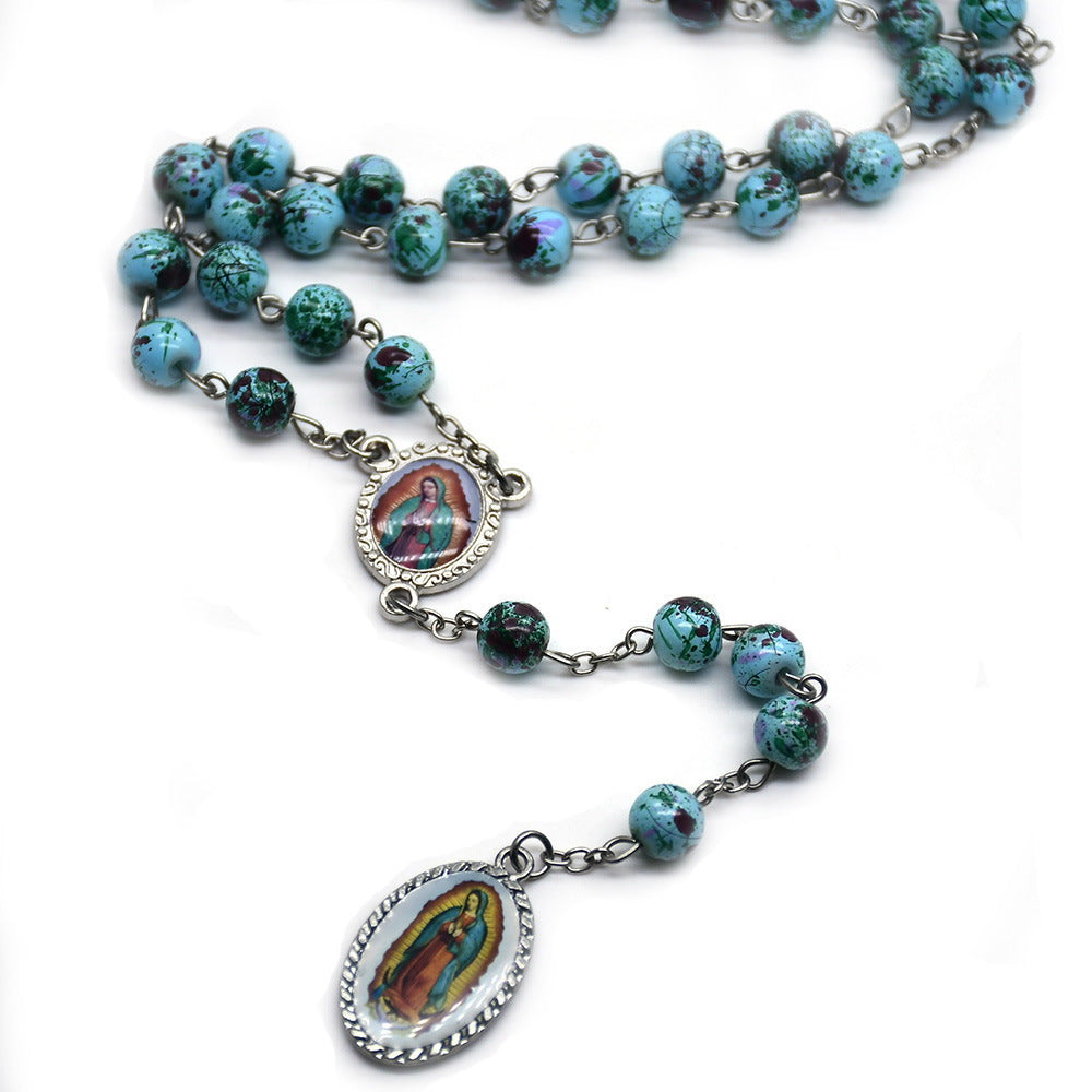 Our Lady Of Guadalupe Blue Glass Beads Rosary - image 2