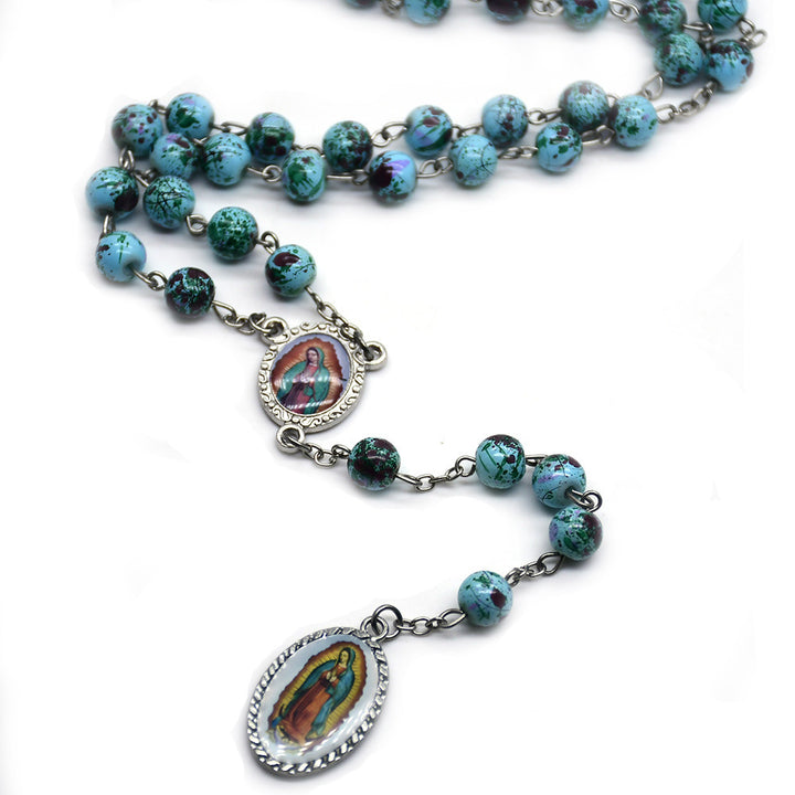 Our Lady Of Guadalupe Blue Glass Beads Rosary - image 2