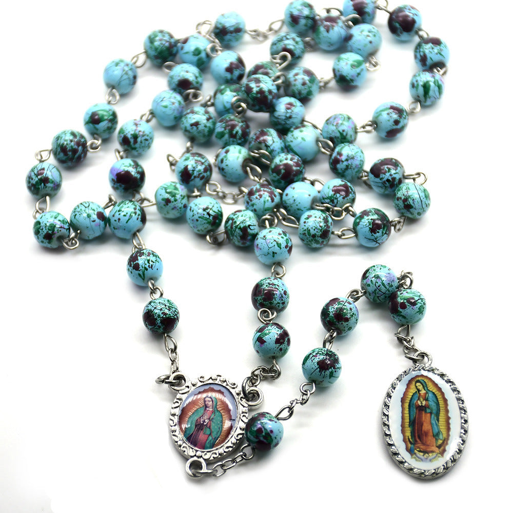 Our Lady Of Guadalupe Blue Glass Beads Rosary - image 4