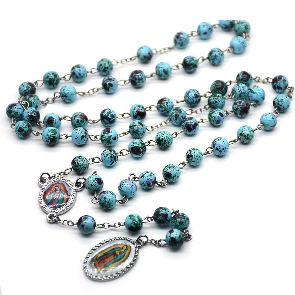 Our Lady Of Guadalupe Blue Glass Beads Rosary - Green - image 1