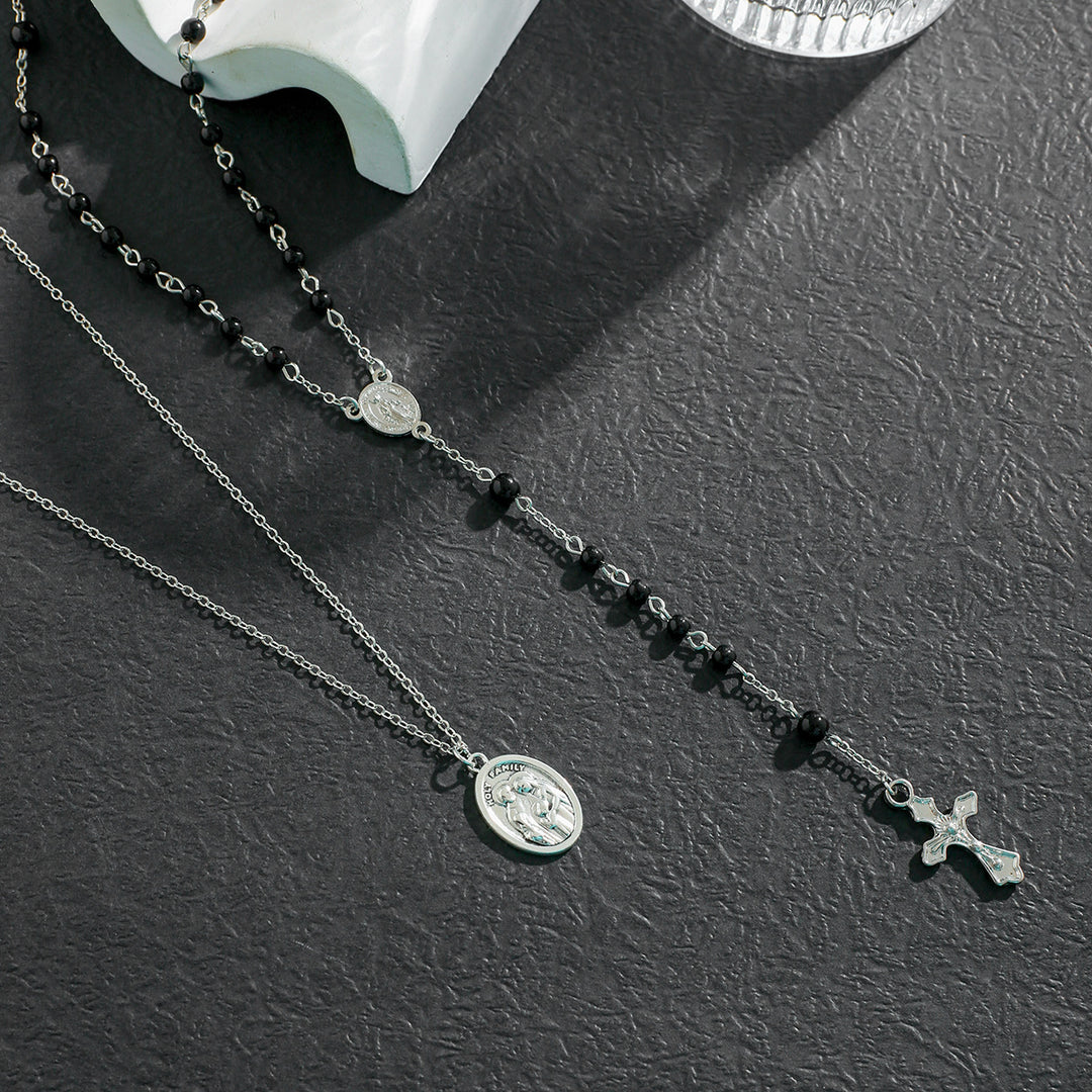 Christianartworkshop Layered Cross Black Bead Necklace - image 4