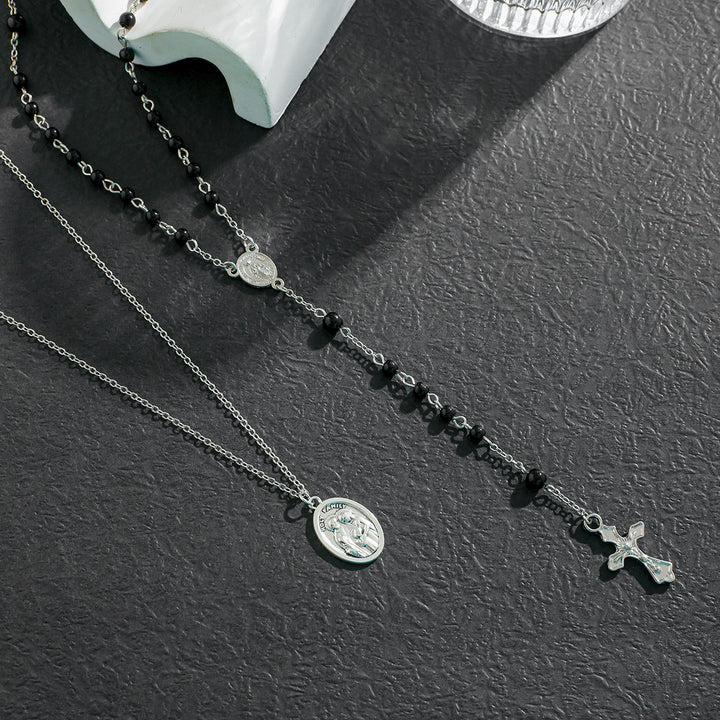 Christianartworkshop Layered Cross Black Bead Necklace - image 4