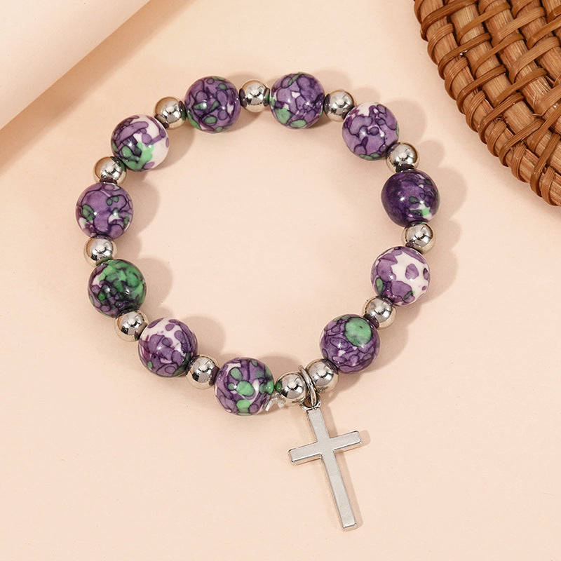 Christianartworkshop Crucifix Prayer Beaded Purple Stones Bracelet - image 2
