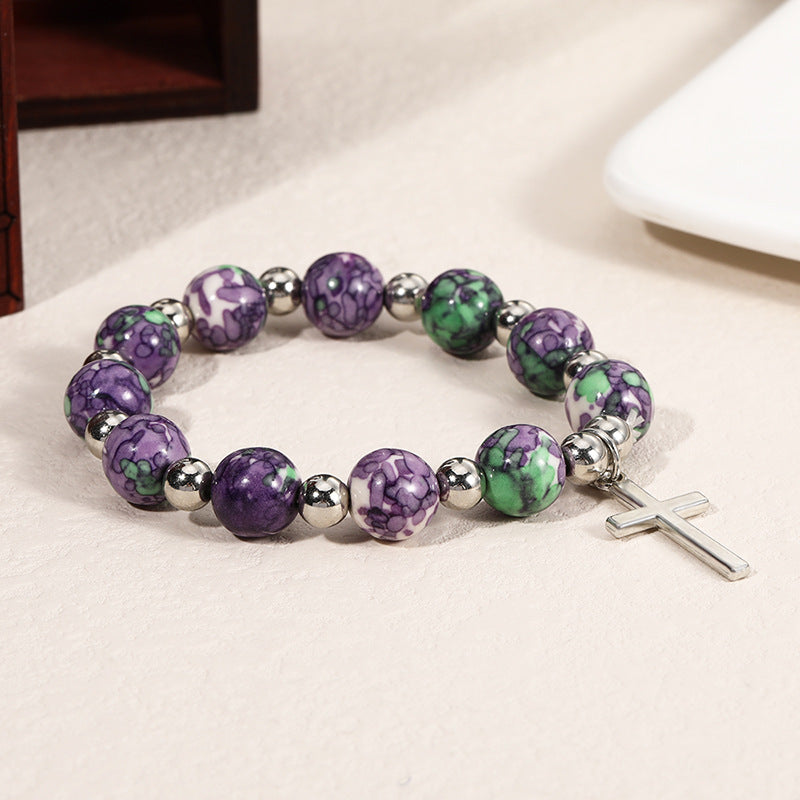 Christianartworkshop Crucifix Prayer Beaded Purple Stones Bracelet - Purple - image 1