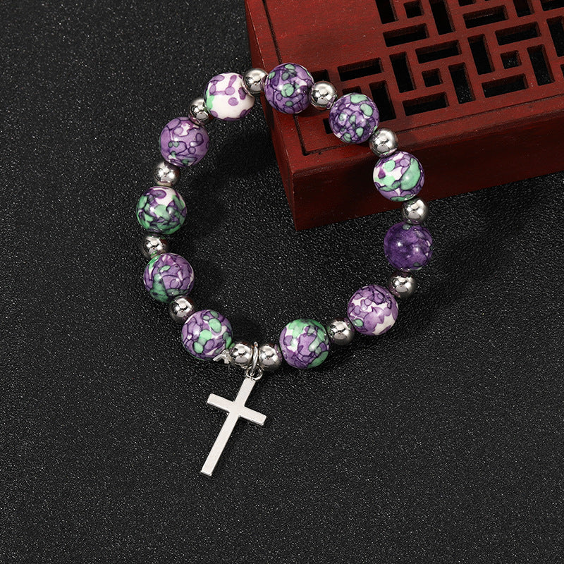 Christianartworkshop Crucifix Prayer Beaded Purple Stones Bracelet - image 5