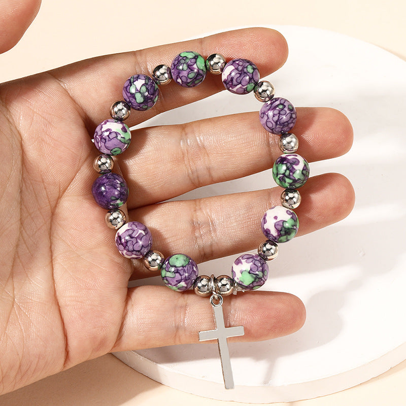 Christianartworkshop Crucifix Prayer Beaded Purple Stones Bracelet - image 4