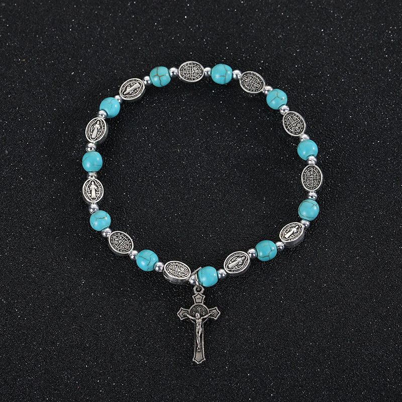 Christianartworkshop Agate/Turquoise St. Benedict Cross Bracelet - Turquoise - image 4