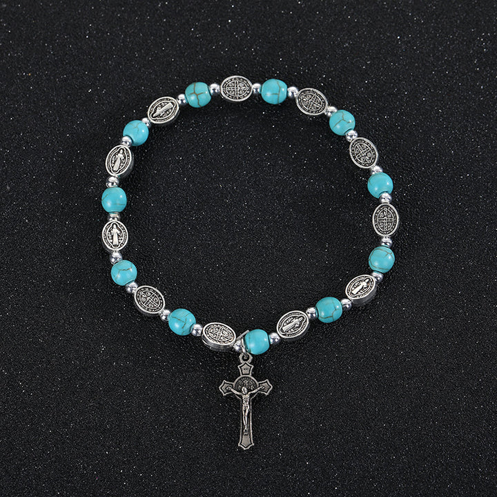 Christianartworkshop Agate/Turquoise St. Benedict Cross Bracelet - Turquoise - image 4