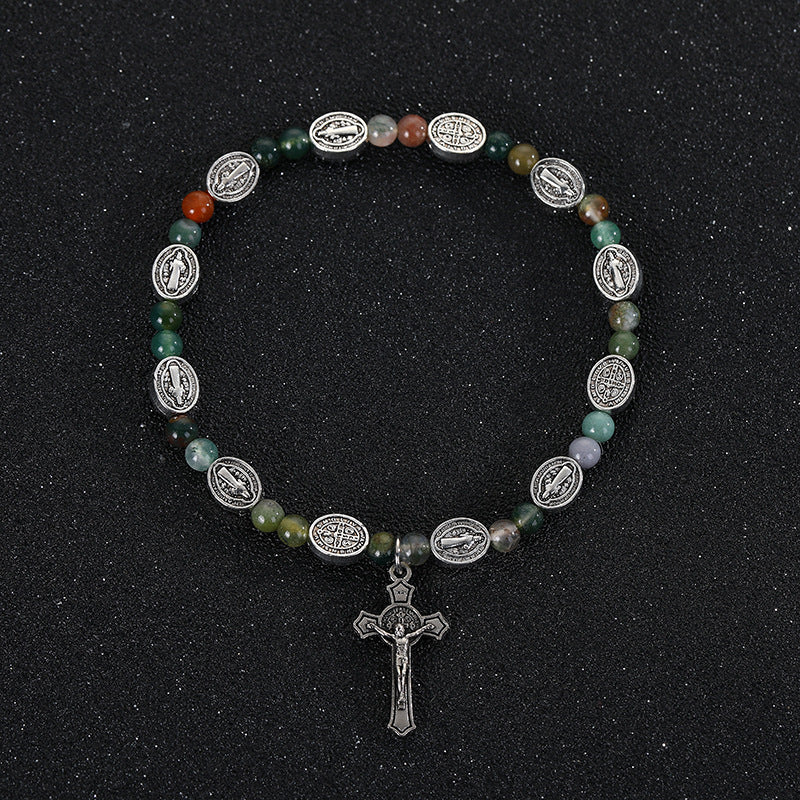 Christianartworkshop Agate/Turquoise St. Benedict Cross Bracelet - Agate - image 1