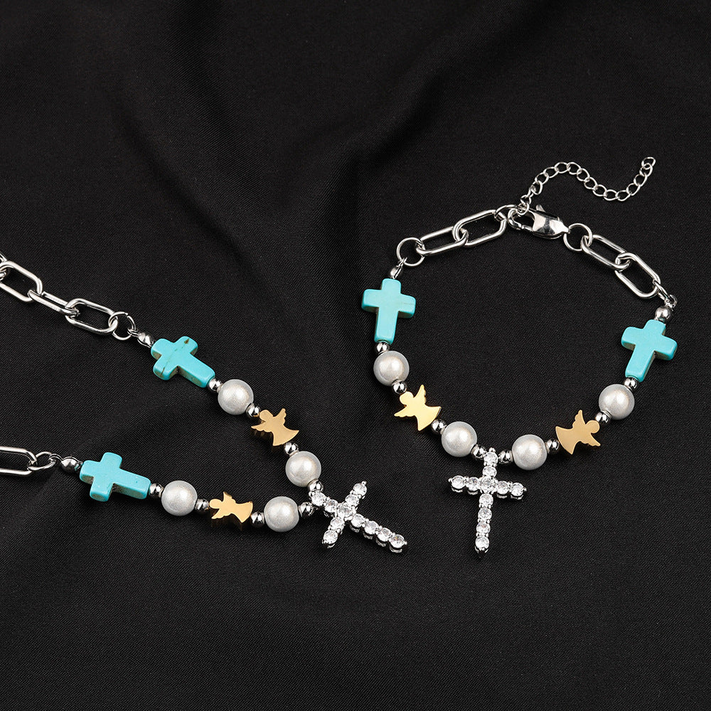 Christianartworkshop Hand-Crafted Turquoise Zircon Cross Titanium Bracelet/Necklace - image 3