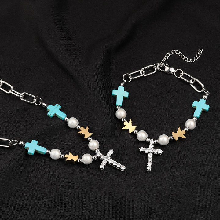 Christianartworkshop Hand-Crafted Turquoise Zircon Cross Titanium Bracelet/Necklace - image 3