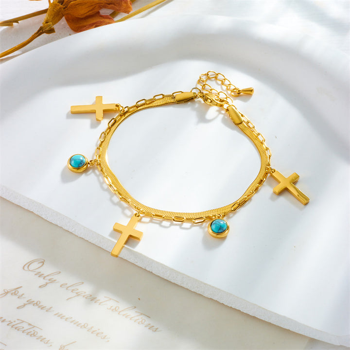 Christianartworkshop Turquoise Embellished Double Layer Bracelet - image 5