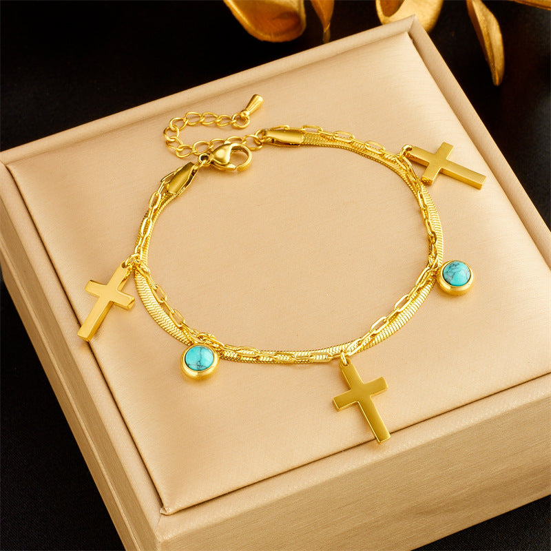 Christianartworkshop Turquoise Embellished Double Layer Bracelet - Double Layer Bracelet - image 1