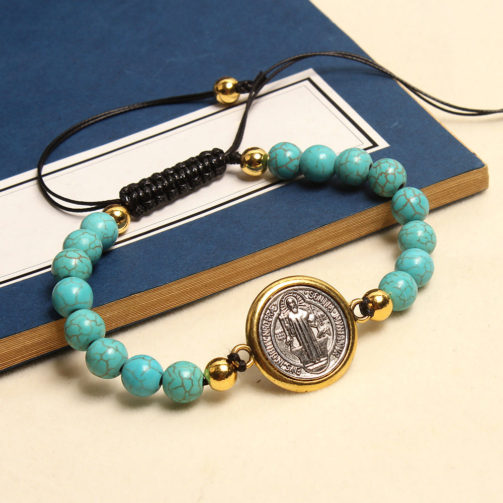 Christianartworkshop Turquoise St. Benedict Prayer Blessing Beaded Bracelet - St. Benedict - image 1