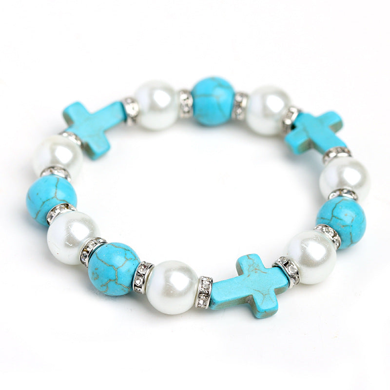Christianartworkshop Pearl & Turquoise Cross Healing Energy Bracelet - image 4