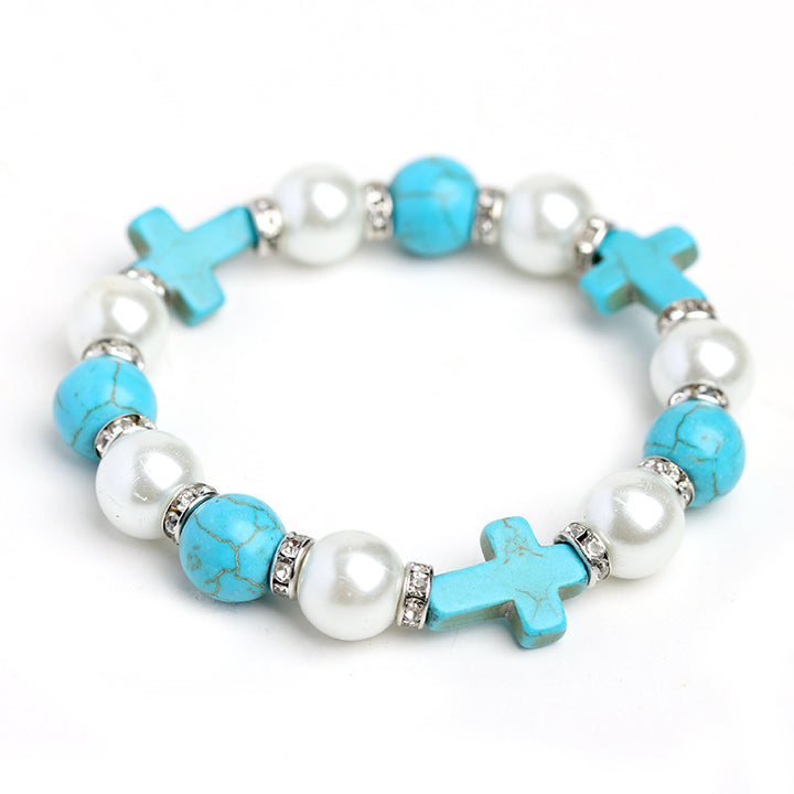 Christianartworkshop Pearl & Turquoise Cross Healing Energy Bracelet - image 4