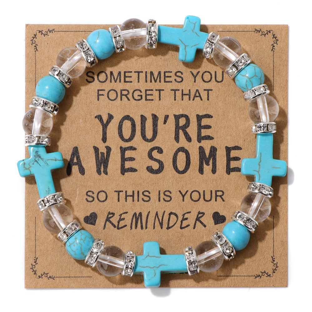 Christianartworkshop Turquoise Cross Clear Beads Shelter Bracelet - Turquoise Cross Shelter Bracelet - image 1
