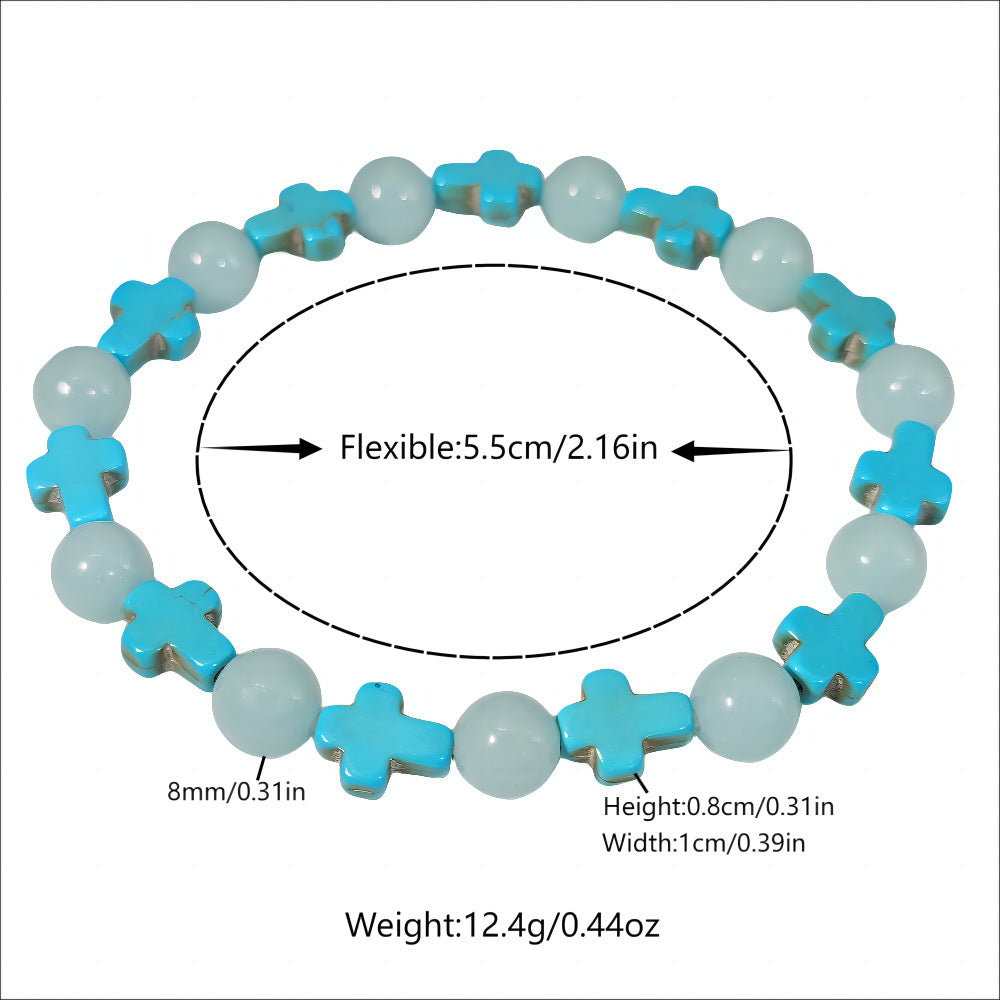Christianartworkshop Turquoise Cross with Luminous Pearls Bracelet - image 4
