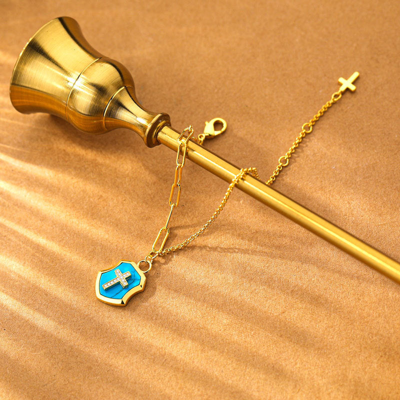 Christianartworkshop Turquoise Cross Shield Blessing Bracelet with Zircon Stones - image 3