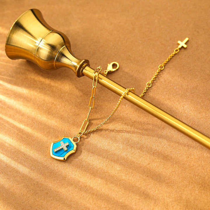 Christianartworkshop Turquoise Cross Shield Blessing Bracelet with Zircon Stones - image 3