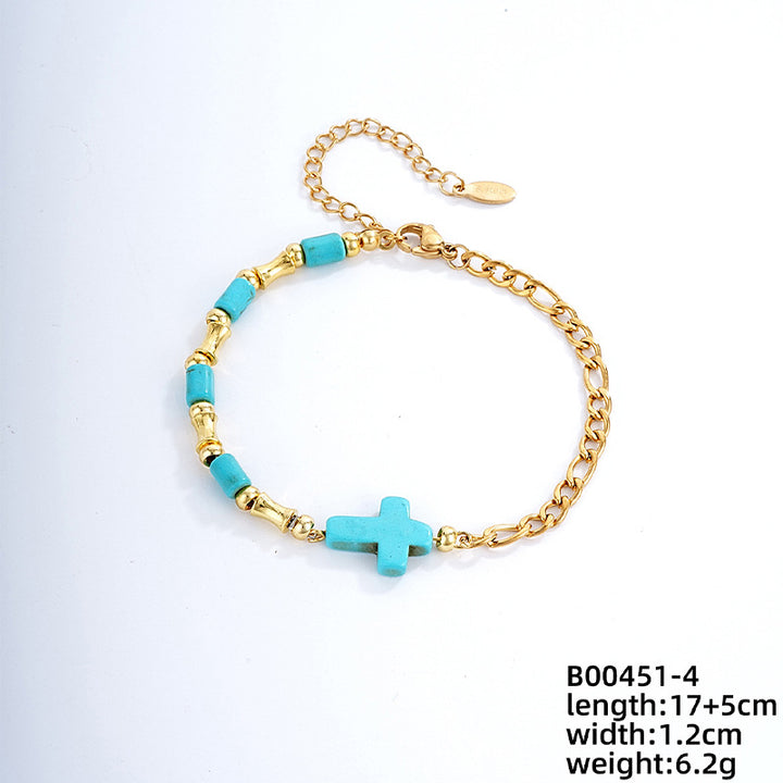 Christianartworkshop Niche Turquoise Cross Golden Chain Bracelet - image 4