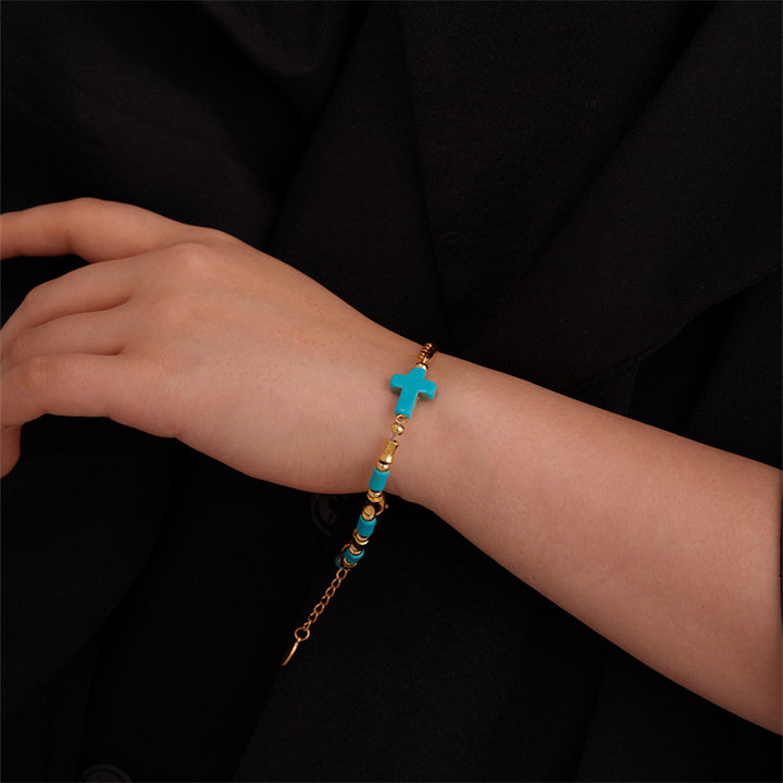 Christianartworkshop Niche Turquoise Cross Golden Chain Bracelet - image 3