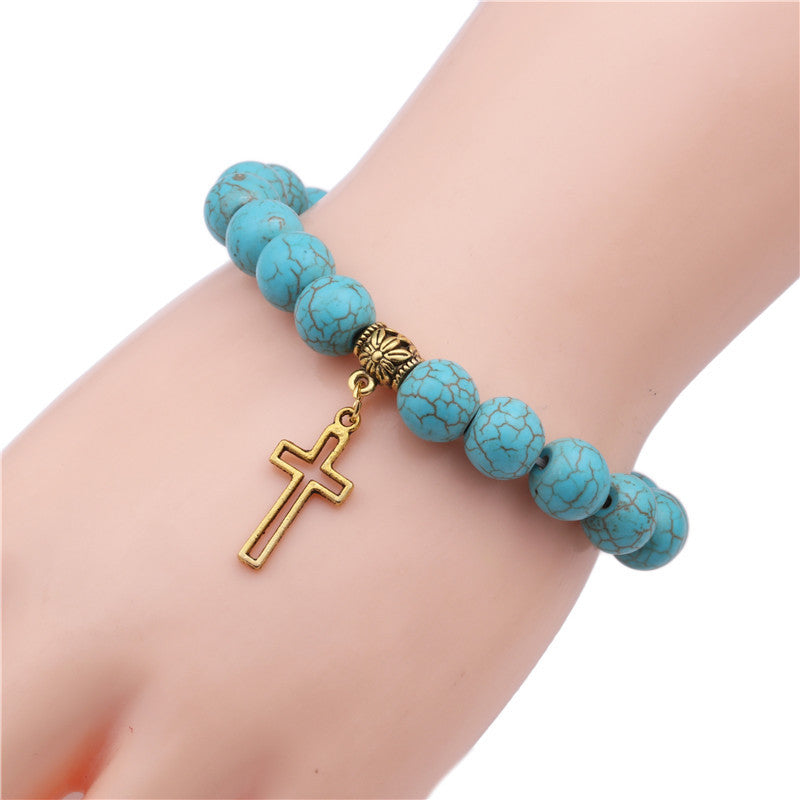 Christianartworkshop 10mm Turquoise Beads Christian Cross Bracelet - image 2