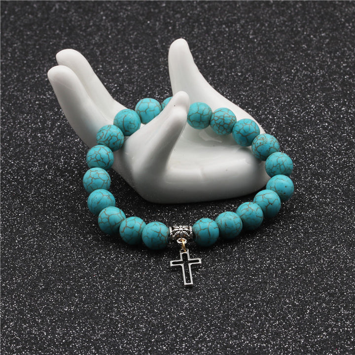 Christianartworkshop 10mm Turquoise Beads Christian Cross Bracelet - image 5