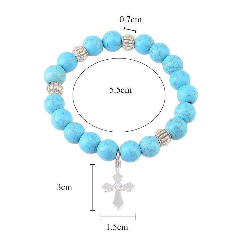 Christianartworkshop Hand-Crafted Turquoise Beaded Cross Pendant Bracelet - image 4
