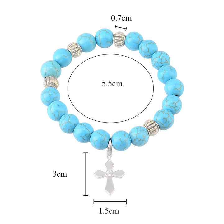 Christianartworkshop Hand-Crafted Turquoise Beaded Cross Pendant Bracelet - image 4
