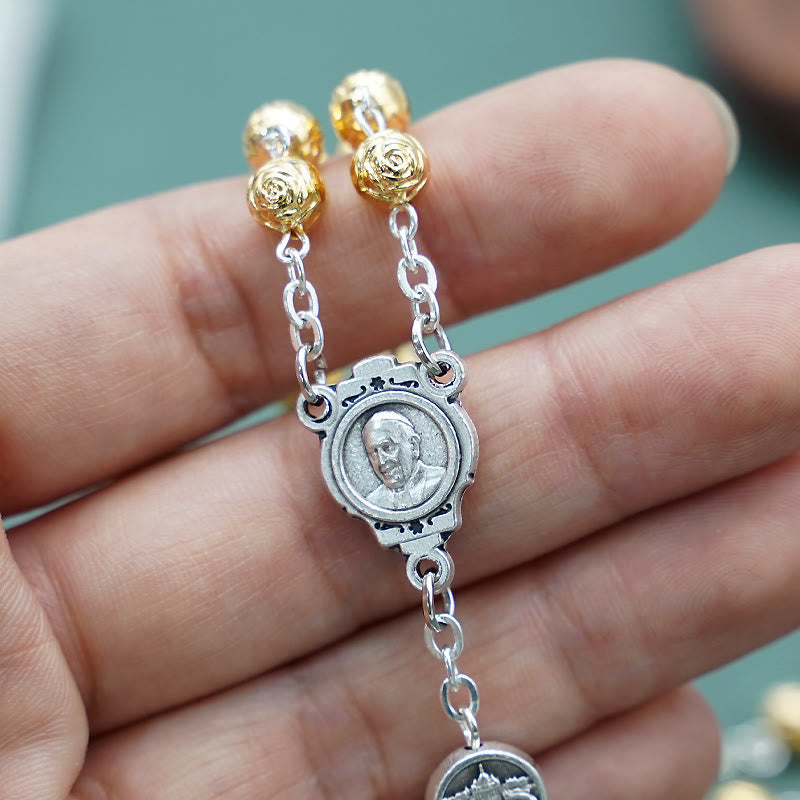 Christianartworkshop Handmade Alloy Gold Prayer Beads with Jesus Shepherd Crucifix Rosary - image 2