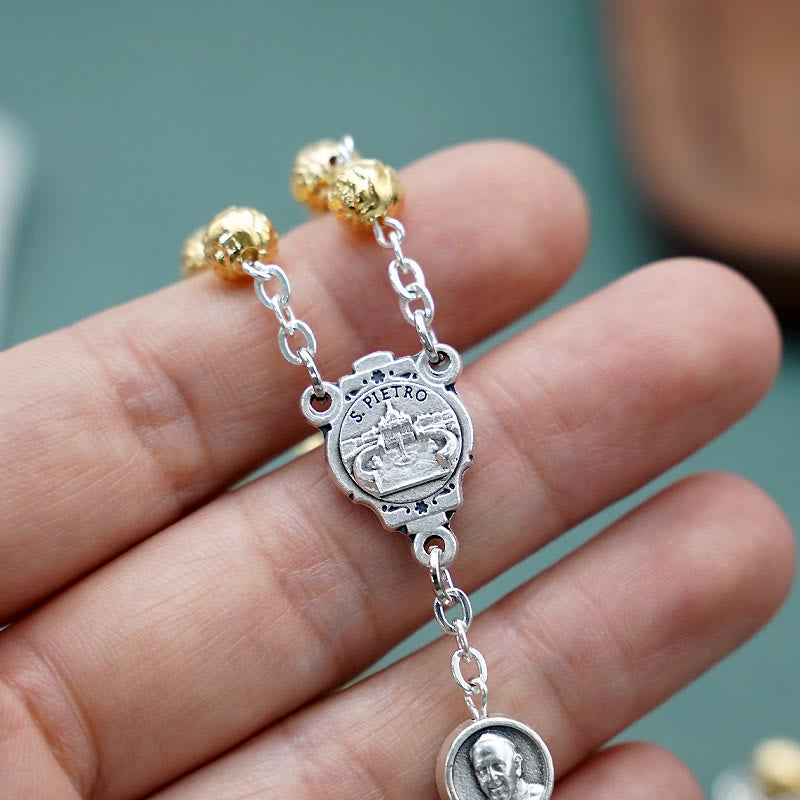 Christianartworkshop Handmade Alloy Gold Prayer Beads with Jesus Shepherd Crucifix Rosary - image 3