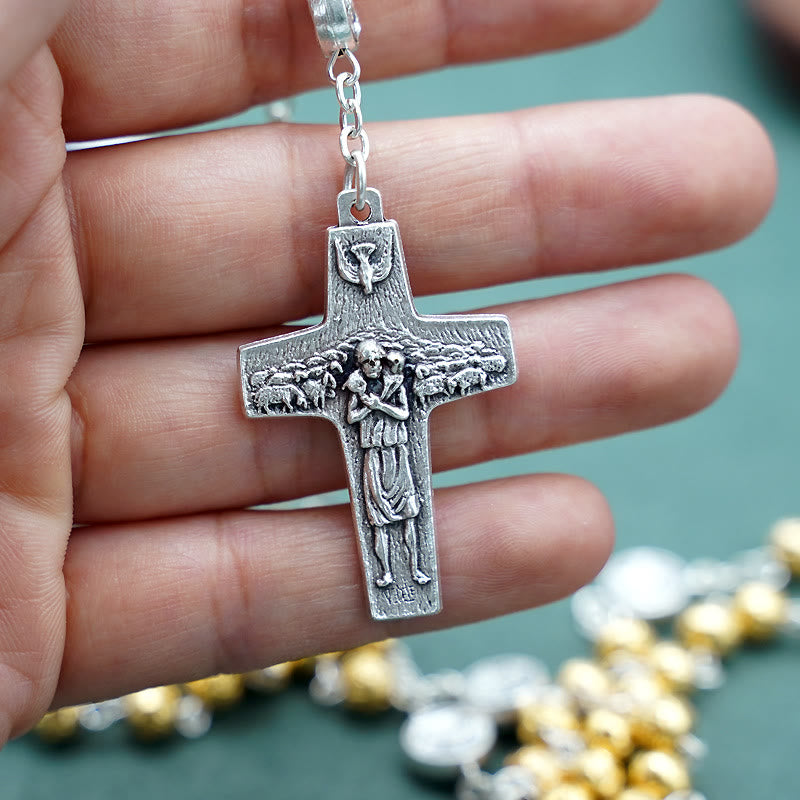 Christianartworkshop Handmade Alloy Gold Prayer Beads with Jesus Shepherd Crucifix Rosary - image 1